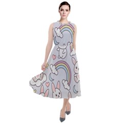 Seamless-pattern-with-cute-rabbit-character Round Neck Boho Dress by pakminggu