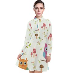 Forest-seamless-pattern-with-cute-owls Long Sleeve Chiffon Shirt Dress by pakminggu