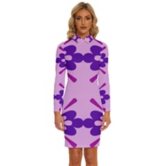 Pink And Purple Flowers Pattern Long Sleeve Shirt Collar Bodycon Dress by shoopshirt