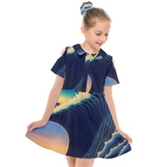 Japanese Japan Waves Sea Ocean Kids  Short Sleeve Shirt Dress by uniart180623