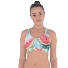 Watermelon Fruit Juicy Summer Heat Cross String Back Sports Bra by uniart180623