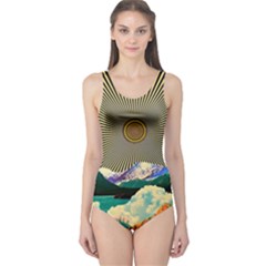 Surreal Art Psychadelic Mountain One Piece Swimsuit by uniart180623