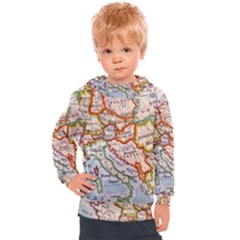 Vintage World Map Europe Globe Country State Kids  Hooded Pullover by Grandong