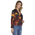 Dragon Art Fire Digital Fantasy Women s Long Sleeve Revers Collar Cropped Jacket View3