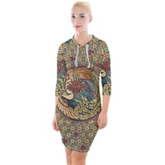 Wings-feathers-cubism-mosaic Quarter Sleeve Hood Bodycon Dress by Bedest