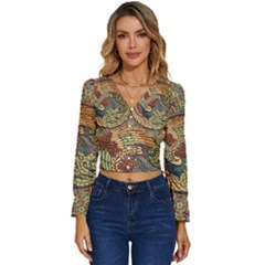Wings-feathers-cubism-mosaic Long Sleeve V-neck Top by Bedest
