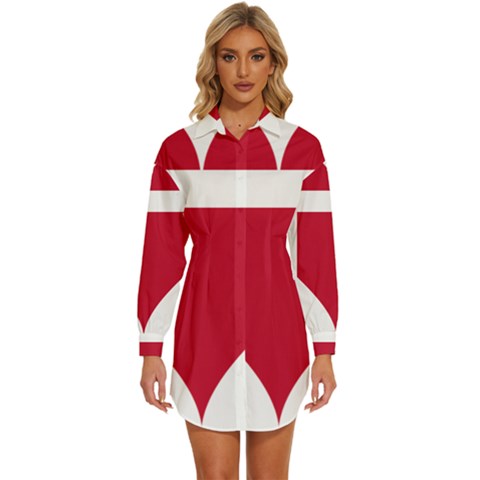 Heart-love-flag-denmark-red-cross Womens Long Sleeve Shirt Dress by Bedest