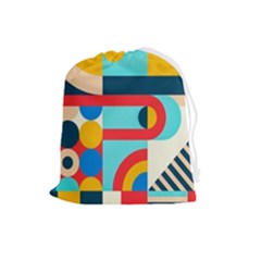 Geometric Shape Colorful Abstract Wave Drawstring Pouch (large) by Cowasu