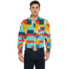 Geometric Shape Colorful Abstract Wave Men s Long Sleeve Pocket Shirt  by Cowasu