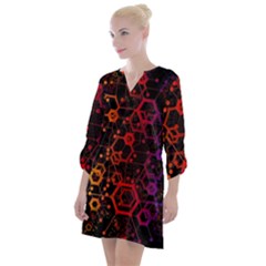 Abstract Red Geometric Open Neck Shift Dress by Cowasu