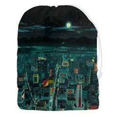 Night Black City Neon Sky Stars Moon Abstract Drawstring Pouch (3xl) by Cowasu