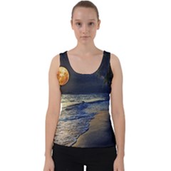 Beautiful Moon Nigh Sky Stars Velvet Tank Top by Cowasu
