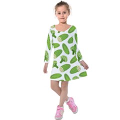 Vegetable Pattern With Composition Broccoli Kids  Long Sleeve Velvet Dress by pakminggu