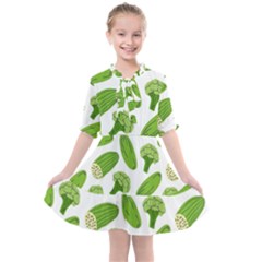 Vegetable Pattern With Composition Broccoli Kids  All Frills Chiffon Dress by pakminggu