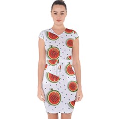 Seamless Background Pattern With Watermelon Slices Capsleeve Drawstring Dress  by pakminggu