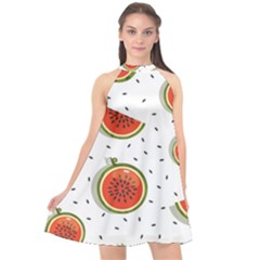 Seamless Background Pattern With Watermelon Slices Halter Neckline Chiffon Dress  by pakminggu