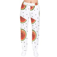 Seamless Background Pattern With Watermelon Slices Women Velvet Drawstring Pants by pakminggu
