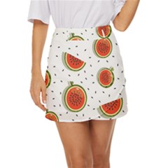 Seamless Background Pattern With Watermelon Slices Mini Front Wrap Skirt by pakminggu
