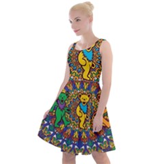 Dead Dancing Bears Grateful Dead Pattern Knee Length Skater Dress by Grandong