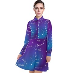 Realistic Night Sky With Constellations Long Sleeve Chiffon Shirt Dress by Cowasu