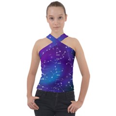 Realistic Night Sky With Constellations Cross Neck Velour Top by Cowasu