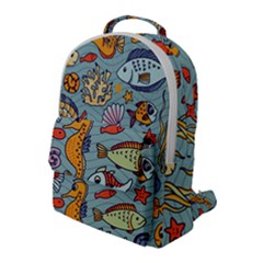 Cartoon Underwater Seamless Pattern With Crab Fish Seahorse Coral Marine Elements Flap Pocket Backpack (large) by Bedest