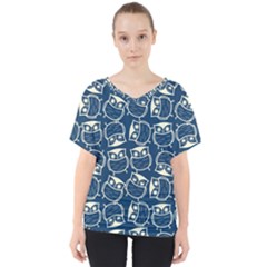 Cute Seamless Owl Background Pattern V-neck Dolman Drape Top by Bedest