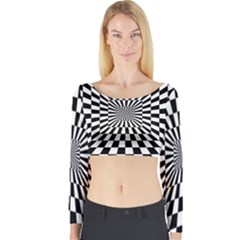 Optical-illusion-chessboard-tunnel Long Sleeve Crop Top by Bedest
