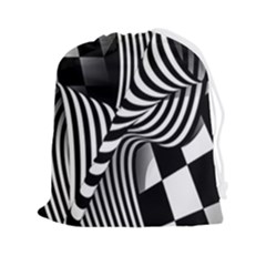 Op-art-black-white-drawing Drawstring Pouch (2xl) by Bedest