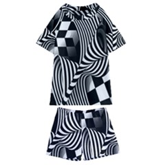 Op-art-black-white-drawing Kids  Swim T-shirt And Shorts Set by Bedest