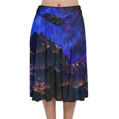 Landscape-sci-fi-alien-world Velvet Flared Midi Skirt by Bedest