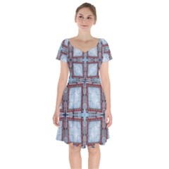 Pattern-cross-geometric-shape Short Sleeve Bardot Dress by Bedest