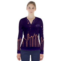 Skyscraper Town Urban Towers V-neck Long Sleeve Top by pakminggu