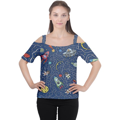Cat-cosmos-cosmonaut-rocket Cutout Shoulder T-shirt by pakminggu