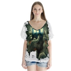 Time Machine Doctor Who V-neck Flutter Sleeve Top by Cowasu
