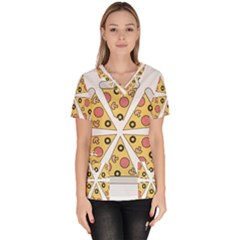 Pizza-slice-food-italian Women s V-neck Scrub Top by Cowasu