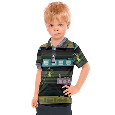 Narrow-boats-scene-pattern Kids  Polo T-shirt by Cowasu