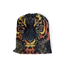 Tiger-predator-abstract-feline Drawstring Pouch (large) by Cowasu
