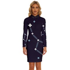 Celebrities-categories-universe-sky Long Sleeve Shirt Collar Bodycon Dress by Cowasu