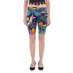 Cartoon Parody  Art Starry Night Van Gogh Yoga Cropped Leggings by Sarkoni
