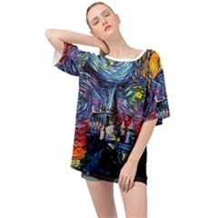 Castle Starry Night Print Van Gogh Parody Oversized Chiffon Top by Sarkoni