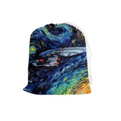 Spaceship Galaxy Parody Art Starry Night Drawstring Pouch (large) by Sarkoni