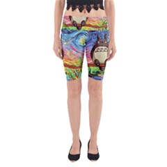 Cartoon Starry Night Art Van Gogh Parody Yoga Cropped Leggings by Sarkoni