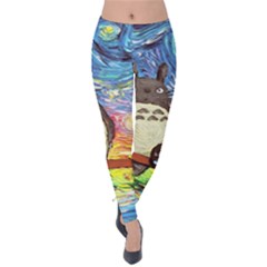 Cartoon Starry Night Art Van Gogh Parody Velvet Leggings by Sarkoni