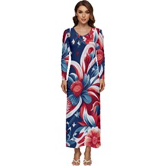 America Pattern Long Sleeve Longline Maxi Dress by Valentinaart