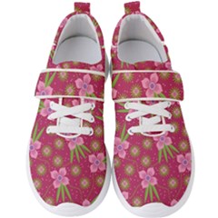 Flower Background Pattern Pink Men s Velcro Strap Shoes by Ravend