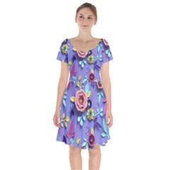 3d Flowers Pattern Flora Background Short Sleeve Bardot Dress by Bedest