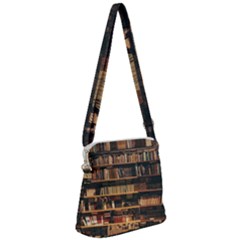 Books On Bookshelf Assorted Color Book Lot In Bookcase Library Zipper Messenger Bag by Ravend