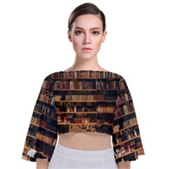 Books On Bookshelf Assorted Color Book Lot In Bookcase Library Tie Back Butterfly Sleeve Chiffon Top by Ravend