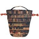 Books On Bookshelf Assorted Color Book Lot In Bookcase Library Drawstring Bucket Bag View2